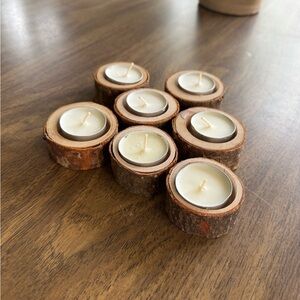 Rustic Wood Tealight Candle Holders - Set of 7